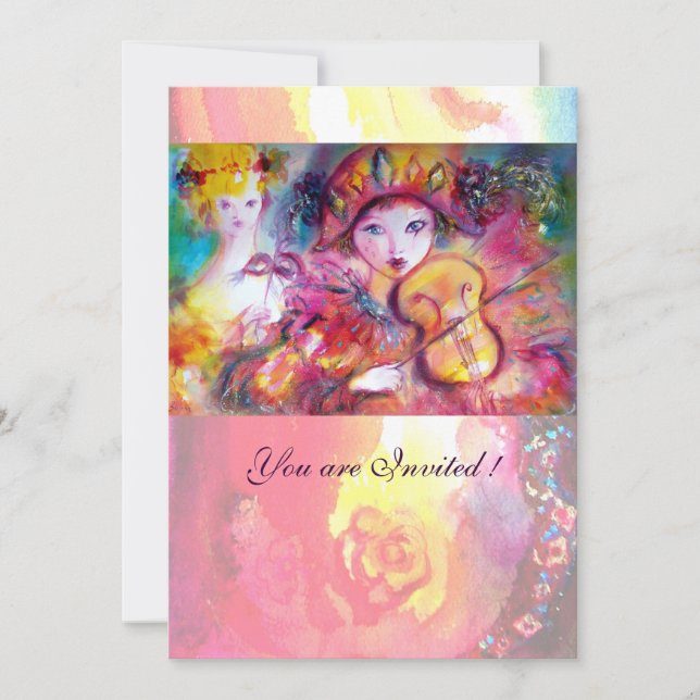 ARLECCHINO AND COLOMBINA /Venetian Mardi Gras Invitation (Front)