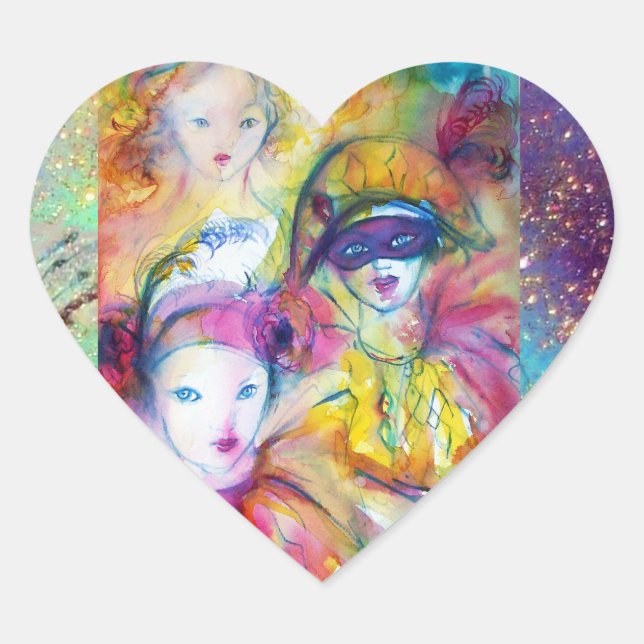 ARLECCHINO PIERO AND COLOMBINA MASQUERADE PARTY HEART STICKER (Front)