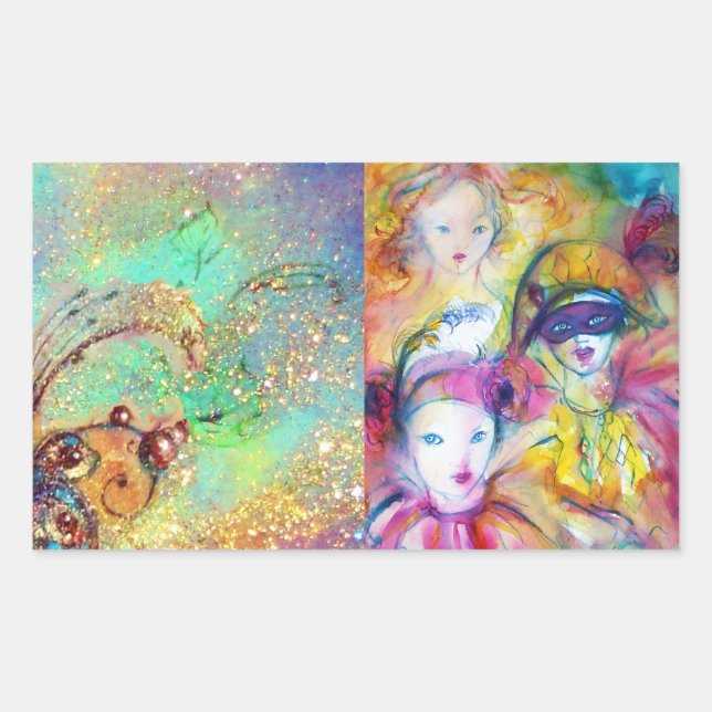 ARLECCHINO PIERO AND COLOMBINA MASQUERADE PARTY RECTANGULAR STICKER (Front)