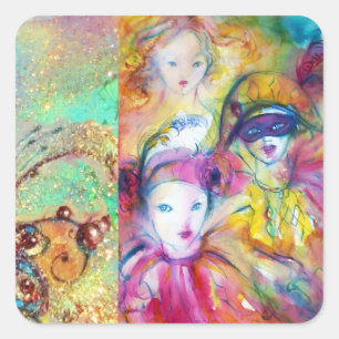 ARLECCHINO PIERO AND COLOMBINA MASQUERADE PARTY SQUARE STICKER