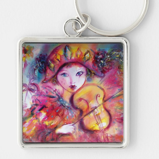 ARLECCHINO VIOLINIST MAKING MUSIC Masquerade Mask Key Ring (Front)