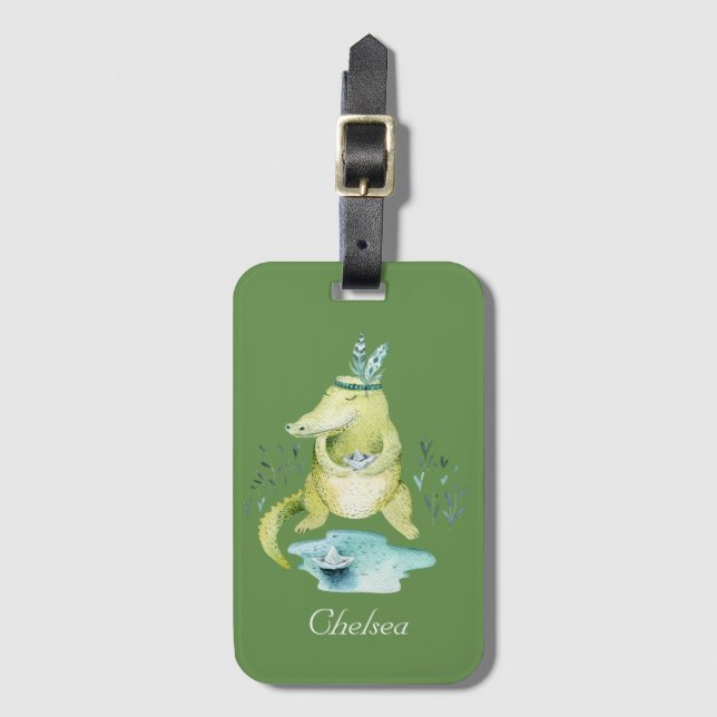 Arlena the Alligator Personalised Luggage Tag (Front Vertical)