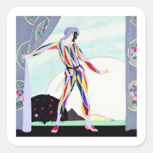 Arlequin from Comedie Italienne by Umberto Brunell Square Sticker
