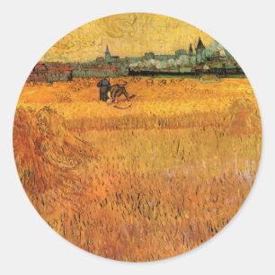 Arles: View from Wheat Fields by Vincent van Gogh Classic Round Sticker