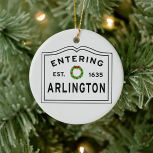 Arlington, MA Holiday Wreath Ceramic Ornament