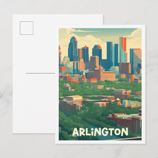 Arlington Texas Art Vintage Travel Illustration Postcard (Front/Back)