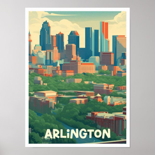 Arlington Texas Art Vintage Travel Illustration Poster (Front)