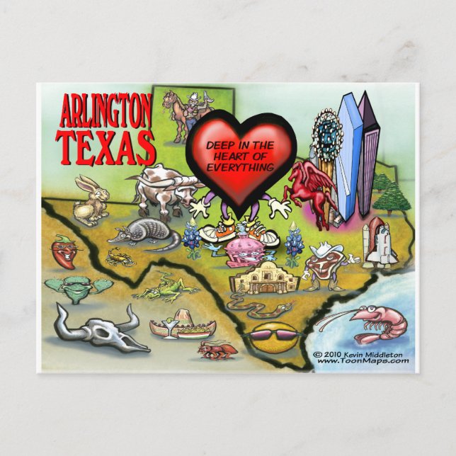 Arlington Texas Cartoon Map Postcard (Front)