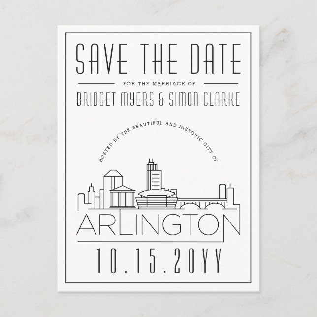 Arlington Wedding | Stylised Skyline Save the Date Postcard (Front)