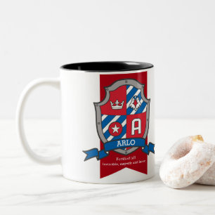 Arlo crest bird red blue name meaning letter A mug