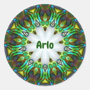 ARLO ~ Personalised Paua Shell Fractal ~ Classic Round Sticker
