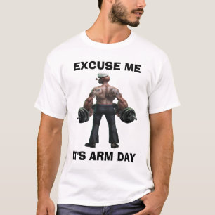 Arm day in gym , Gym Popeye with dumbbells custom T-Shirt