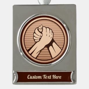Arm wrestling Bronze Silver Plated Banner Ornament
