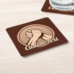 Arm wrestling Bronze Square Paper Coaster