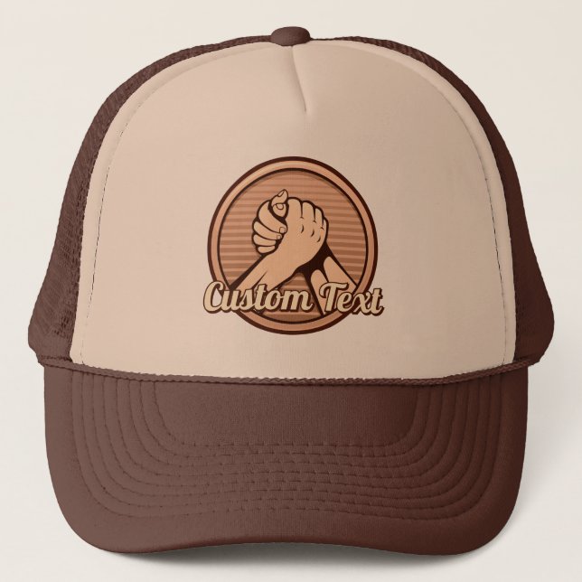 Arm Wrestling Bronze Trucker Hat (Front)