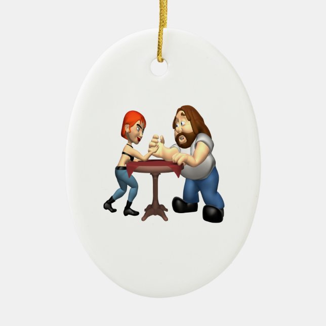 Arm Wrestling Ceramic Tree Decoration (Front)