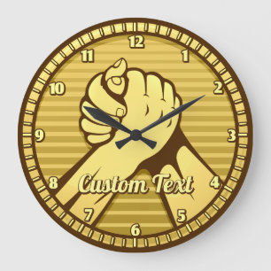 Arm wrestling Gold Large Clock