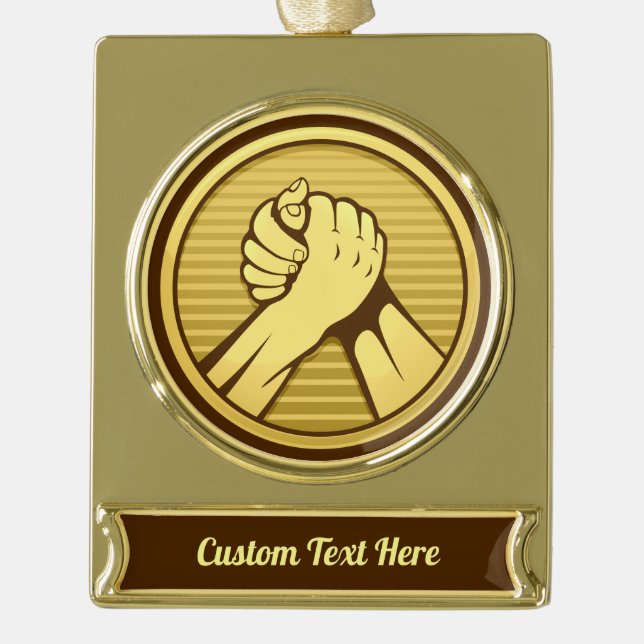 Arm wrestling Gold Plated Banner Ornament (Front)