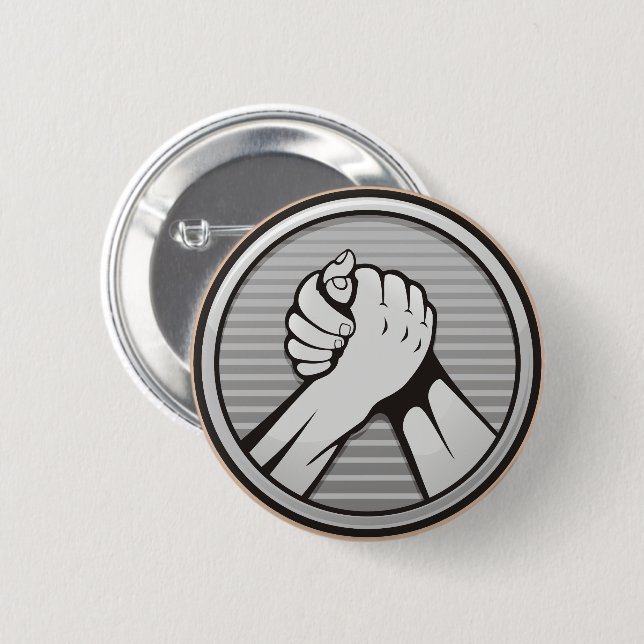 Arm wrestling Silver 6 Cm Round Badge (Front & Back)