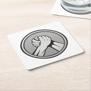 Arm wrestling Silver Square Paper Coaster