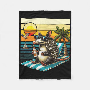 Armadillo And Sun Vintage 80s Retro Summer Vacatio Fleece Blanket