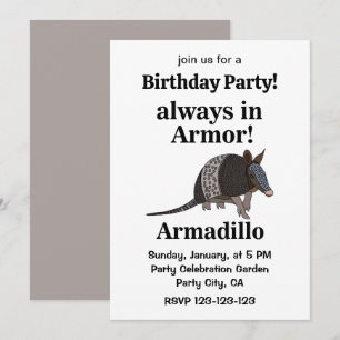 Armadillo Animal Funny Birthday Party Invitation