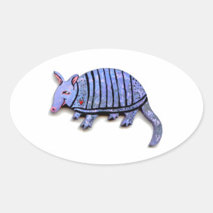 Armadillo art fun cute happy unique armadillos oval sticker