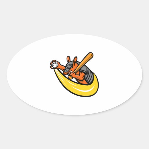 Image of Armadillo Baseball Mascot Oval Sticker