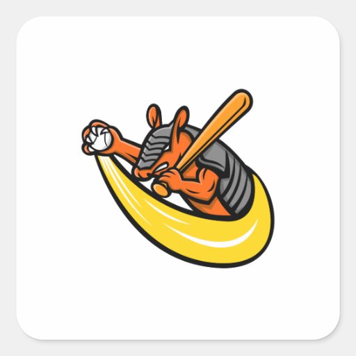 Image of Armadillo Baseball Mascot Square Sticker