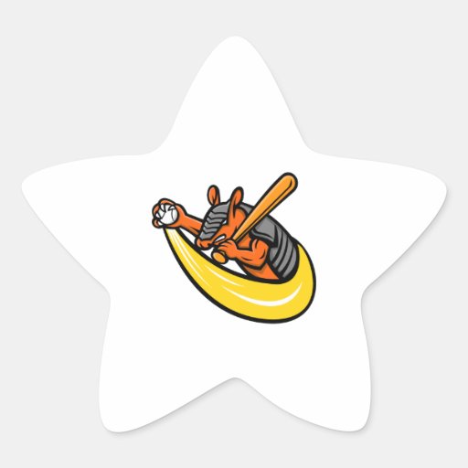 Image of Armadillo Baseball Mascot Star Sticker