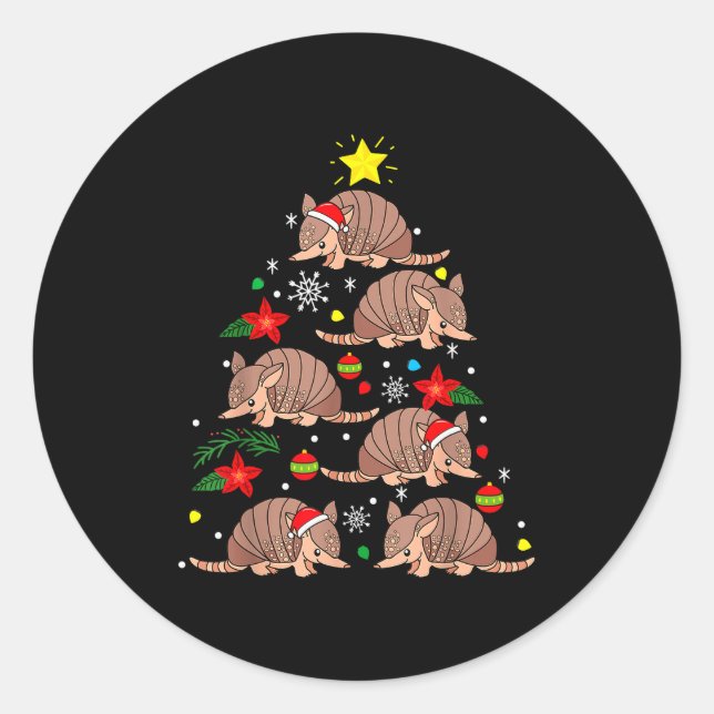 Armadillo Christmas Ornament Tree Funny Zookeeper  Classic Round Sticker (Front)