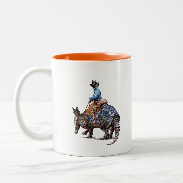 Armadillo Cowboy or Broncodillo Two-Tone Coffee Mug (Left)