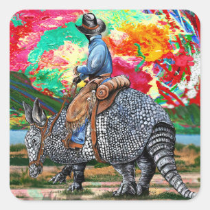 Armadillo Cowboy Square Sticker
