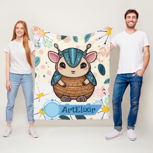 Armadillo Cute Kawaii Warrior Print Fleece Blanket (In Situ)