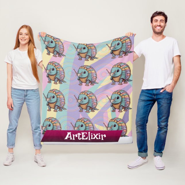 Armadillo Cute Pastel Coloured Warrior Fleece Blanket (In Situ)