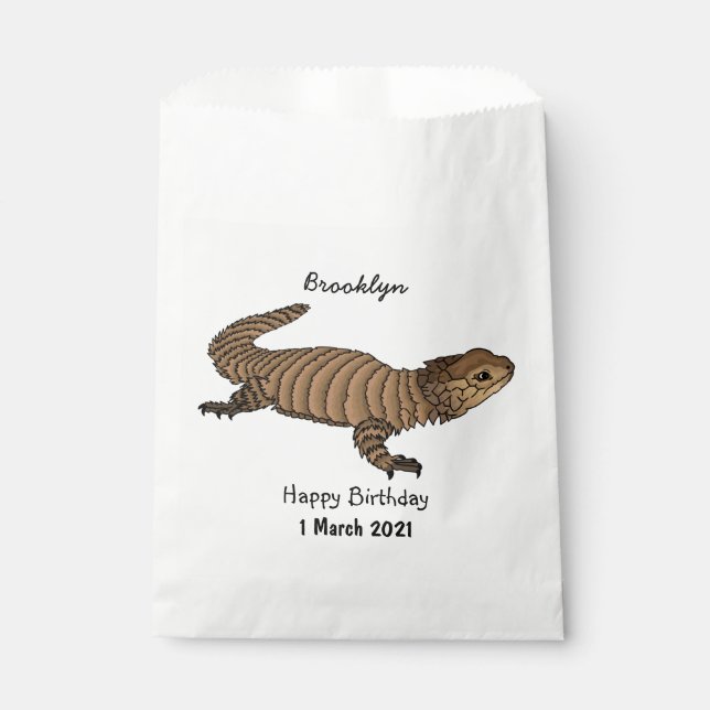Armadillo girdled lizard cartoon illustration favour bags (Front)