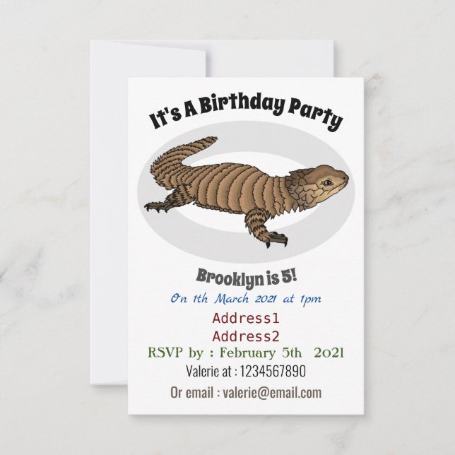 Armadillo girdled lizard cartoon illustration  invitation (Front)