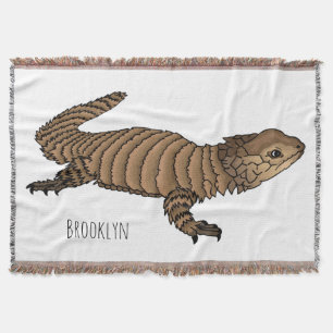 Armadillo girdled lizard cartoon illustration throw blanket