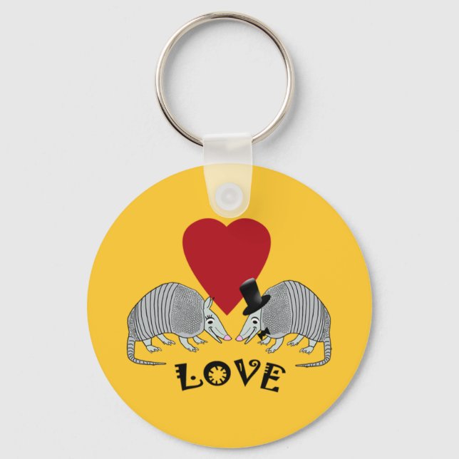 Armadillo Heart Love Vintage Yellow Key Ring (Front)