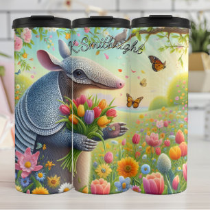 Armadillo in a Flower Garden Thermal Tumbler