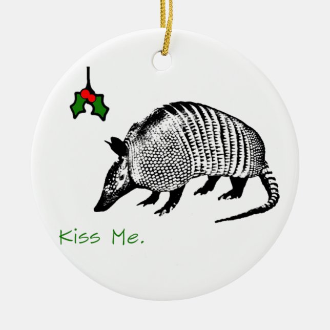 Armadillo Kiss Me Ceramic Tree Decoration (Front)