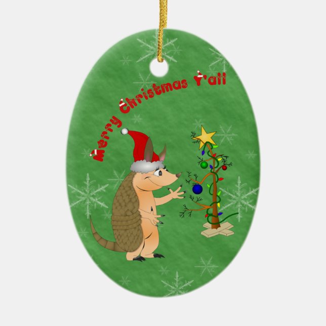 Armadillo Merry Christmas Ornament (Front)