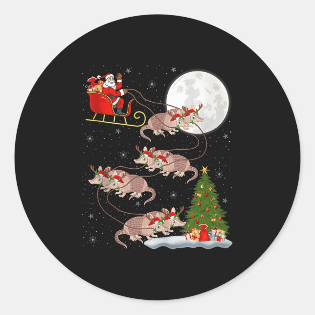 Armadillo Santa Sleigh Flying Funny Magical Christ Classic Round Sticker (Front)