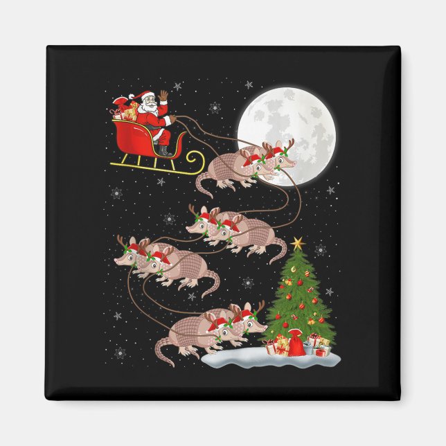 Armadillo Santa Sleigh Flying Funny Magical Christ Magnet (Front)