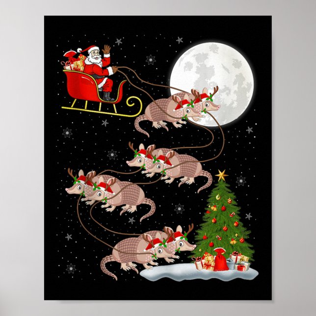 Armadillo Santa Sleigh Flying Funny Magical Christ Poster (Front)