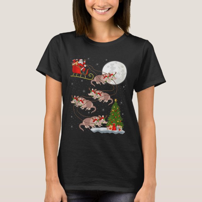 Armadillo Santa Sleigh Flying Funny Magical Christ T-Shirt (Front)