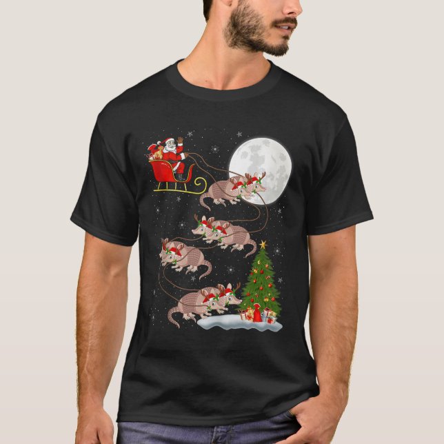 Armadillo Santa Sleigh Flying Funny Magical Christ T-Shirt (Front)