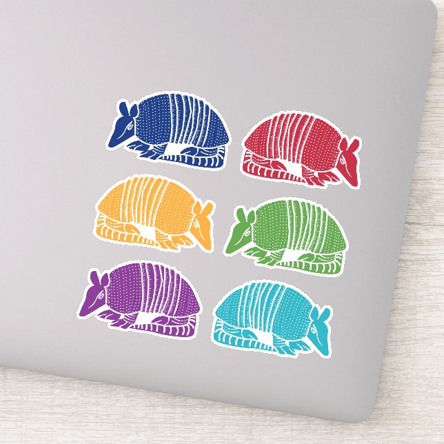 Armadillo Sticker Sheet 6 Colourful Armadillos (Detail)