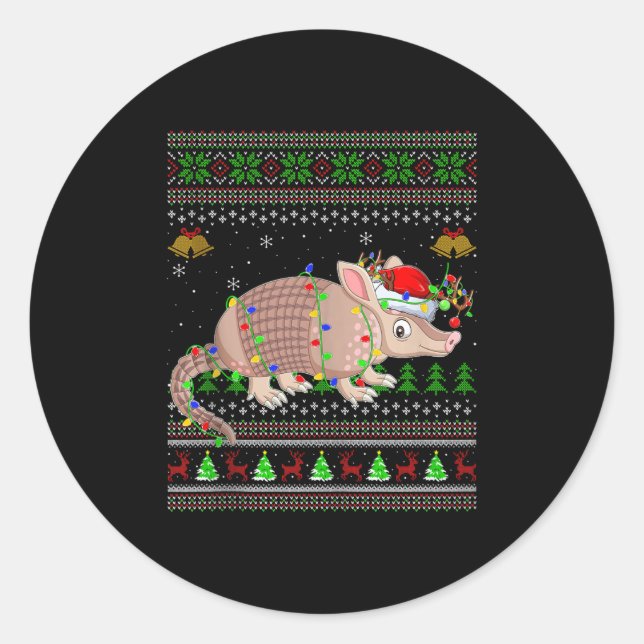 Armadillo Ugly Christmas Sweaters Holiday Santa Cu Classic Round Sticker (Front)