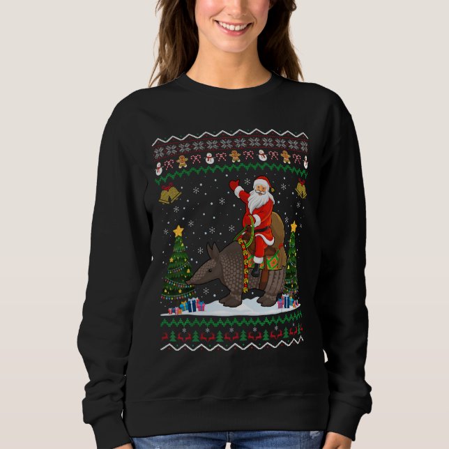Armadillo Ugly Xmas Gift Santa Riding Armadillo Ch Sweatshirt (Front)